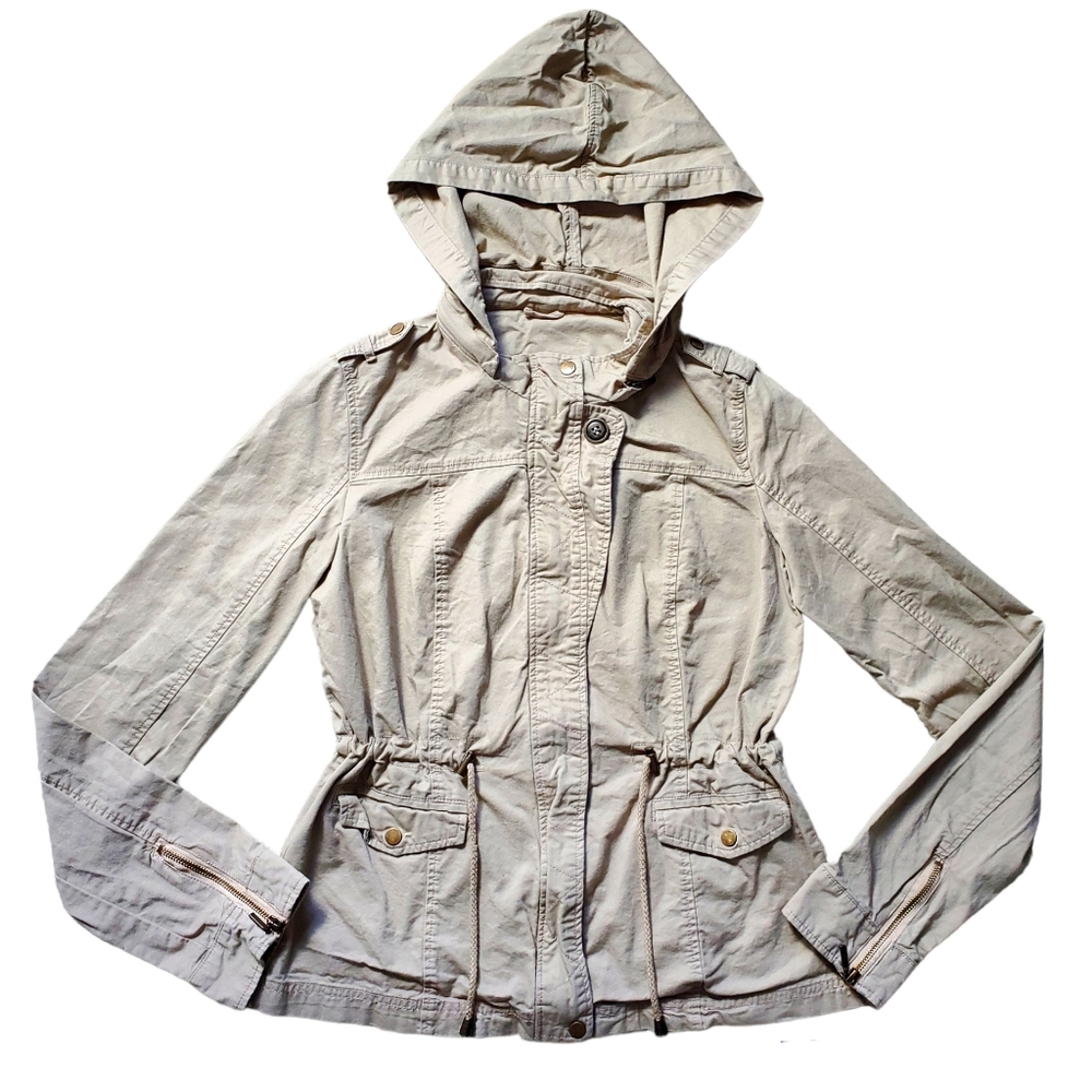 Cargo Zip Up Drawstring Hoodie Charlotte Russe Small Tan Gorpcore 2010s Granola